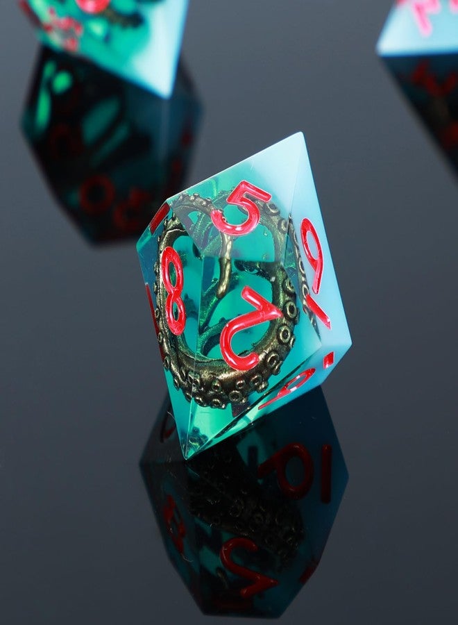 UBEUCK Polyhedral Metal and Resin Dice Set, 7 Pieces D&D RPG Dice with Box, Sharp Edge Octopus Tentacle Design, Fantasy Theme, for Tabletop Gamers, 14 Years and Up (White and Green) - Image 5